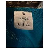 St. John by Marie Gray Teal Suit with Abstract Top & Orange Knit Sweater - Made in USA - Size 8