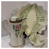 Nippon Chocolate Pot with Lid & Vintage Hilborn - Signed Plate & Bowl - 3-Piece Ceramic Set