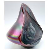 Henry Summa Art Glass Sculpture - Iridescent Rainbow Teardrop Sculpture - Signed