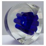 Steve Correia Blue Glass Flower in Clear Crystal 3.25" Height