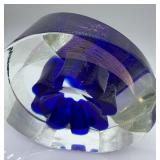 Steve Correia Blue Glass Flower in Clear Crystal 3.25" Height