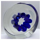 Steve Correia Blue Glass Flower in Clear Crystal 3.25" Height