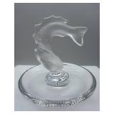 Lalique France Clear Crystal Fish Figurine on Glass Base