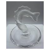 Lalique France Clear Crystal Fish Figurine on Glass Base