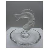 Lalique France Clear Crystal Fish Figurine on Glass Base