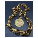 Chanel Gold Tone Chain Belt 48" CC Logo Pendant Vintage