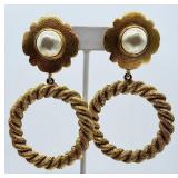 Chanel Vintage Clip-On Earrings - Pearl Center Floral Motif & Rope Hoops