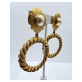 Chanel Vintage Clip-On Earrings - Pearl Center Floral Motif & Rope Hoops