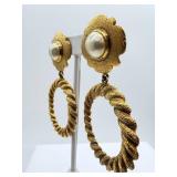 Chanel Vintage Clip-On Earrings - Pearl Center Floral Motif & Rope Hoops
