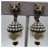 Gucci Pearl Drop Earrings & Made in Italy - Tiger Head Tops