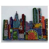 Beaded Cityscape Brooch - Signed Artisan, Hand-Beaded Seed Bead Mosaic