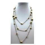 Layered Wrap Gold-Tone Necklace - Textured Oval Beads & Lobster Clasp