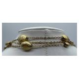 Layered Wrap Gold-Tone Necklace - Textured Oval Beads & Lobster Clasp