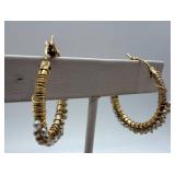 Gold & Silver Hoop Earrings - 2 Pairs & Pearl Bead Necklaces (16in & 14.5in)