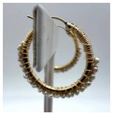 Gold & Silver Hoop Earrings - 2 Pairs & Pearl Bead Necklaces (16in & 14.5in)