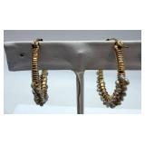 Gold & Silver Hoop Earrings - 2 Pairs & Pearl Bead Necklaces (16in & 14.5in)