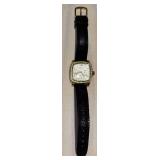 Skagen Denmark 558SGLD8A Crystal-Bezel Gold Tone Watch & Black Leather Strap