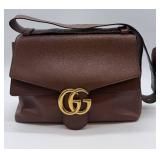 Gucci Brown Pebbled Leather Shoulder Bag - Gold GG Logo Closure