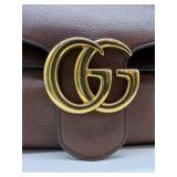 Gucci Brown Pebbled Leather Shoulder Bag - Gold GG Logo Closure