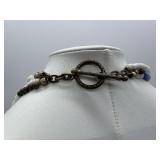 Multistrand Beaded Necklace Set with White, Blue & Brown Beads & Brass Toggle Clasp