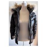 SAM New York Puffer Jacket with Fur Trim Hood - Size S - Black