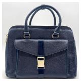 Zara Basic Collection Navy Satchel - Textured Faux Leather & Gold Hardware
