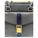 Zara Basic Collection Navy Satchel - Textured Faux Leather & Gold Hardware