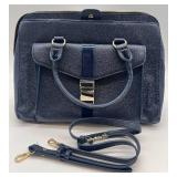 Zara Basic Collection Navy Satchel - Textured Faux Leather & Gold Hardware
