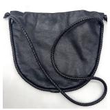 De Vecchi Leather Handbag - Made in Italy - Black Crossbody with Braided Strap