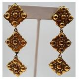Vintage Chanel Gold-Tone Clip-On Drop Earrings - Diamond Motif, Made in France