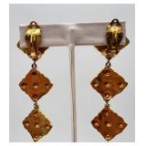 Vintage Chanel Gold-Tone Clip-On Drop Earrings - Diamond Motif, Made in France