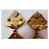 Vintage Chanel Gold-Tone Clip-On Drop Earrings - Diamond Motif, Made in France