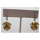 Pearl Drop Earrings - Gold-Tone Filigree Vessel With Pearl