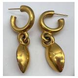 Gold-Tone Druzy Pendant Necklace with Beaded Chain & Hoop Earrings