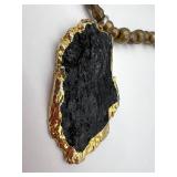 Gold-Tone Druzy Pendant Necklace with Beaded Chain & Hoop Earrings