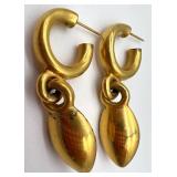 Gold-Tone Druzy Pendant Necklace with Beaded Chain & Hoop Earrings