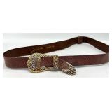 Judith Leiber Brown Snakeskin Belt & Ornate Gold Buckle