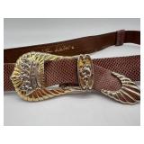 Judith Leiber Brown Snakeskin Belt & Ornate Gold Buckle