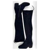 VANELI Black Suede Knee-High Boots - Side Zip, Block Heel - Size 7