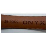 Onyx Crocodile-Embossed Leather Belt - Size 28, Ornate Silver Buckle