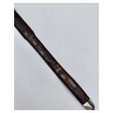 Onyx Crocodile-Embossed Leather Belt - Size 28, Ornate Silver Buckle