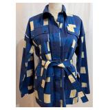 Chloé Stora Belted Patchwork Shirt Jacket - Blue & Beige - Size 36