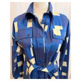 Chloé Stora Belted Patchwork Shirt Jacket - Blue & Beige - Size 36