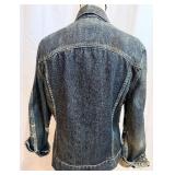 Rogan Distressed Denim Jacket with Sequins - Made in USA - 100% Cotton - Large