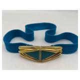 St. John by Marie Gray Teal Suit with Abstract Top & Orange Knit Sweater - Made in USA - Size 8