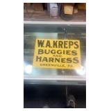 W.A. KREPS BUGGIES AND HARNESS GREENVILLE, PA. advertising sign