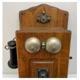 Antique Oak Wall Phone With All Components