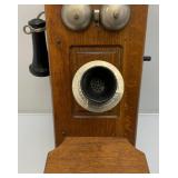 Antique Oak Wall Phone With All Components