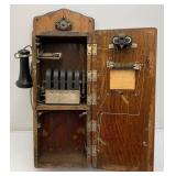 Antique Oak Wall Phone With All Components