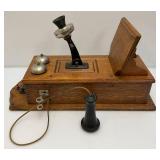 Antique Oak Wall Phone With All Components